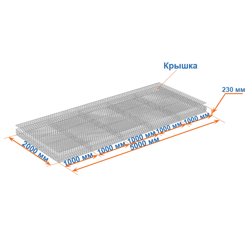 Габион матрац ГСИ-М 5х2х0,23 оцинкованный, Ø проволоки 2,4 мм, размер ячейки 6х8 см фото
